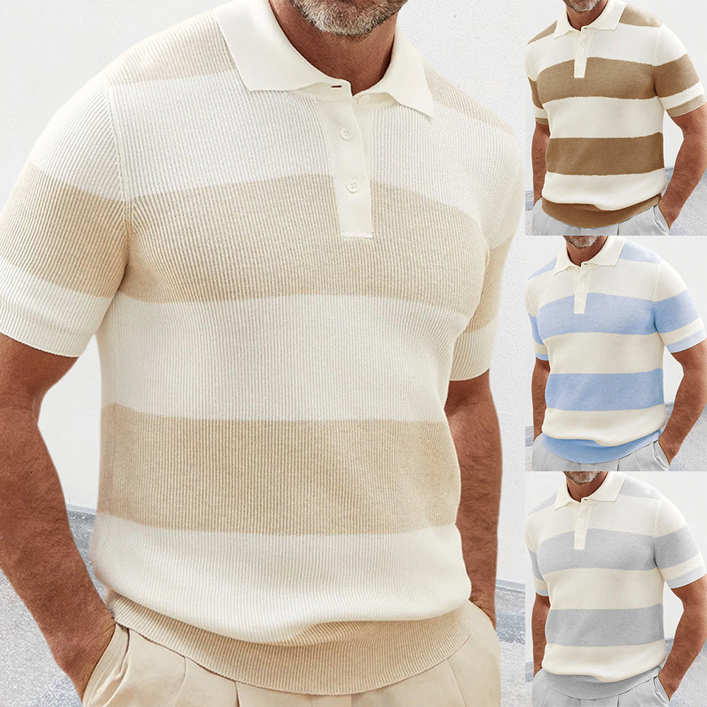 Ropa de Hombre Moda de Verano Suéter de Solapa Manga Corta Ropa de Hombre Ropa Masculina