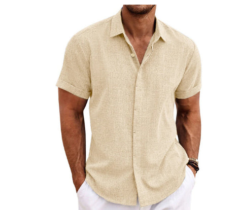 Camiseta de lino de manga corta para hombre, corte holgado