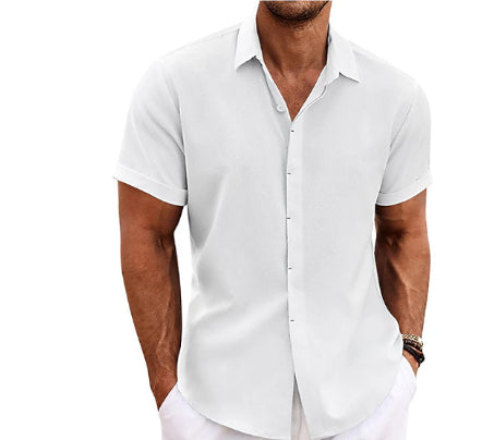 Camiseta de lino de manga corta para hombre, corte holgado
