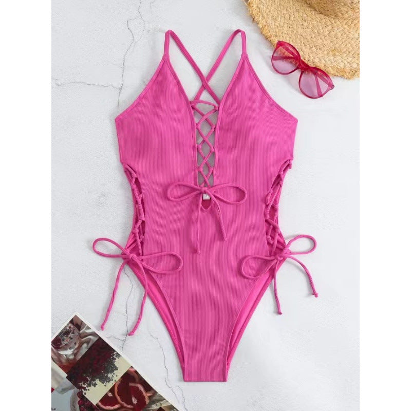 Traje de baño bikini siamés sexy sin espalda europeo y americano