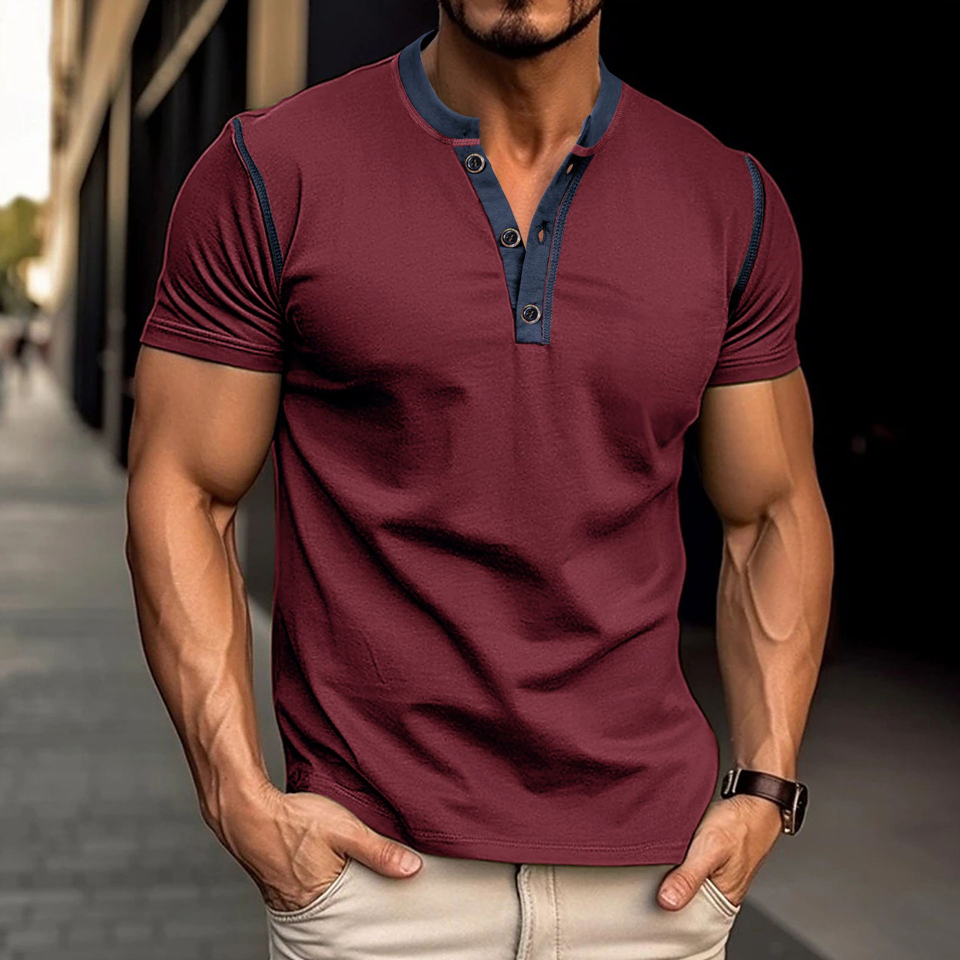 Camiseta Polo de Manga Corta de Moda con Botones y Cuello de Pico para Verano, Ropa de Hombre