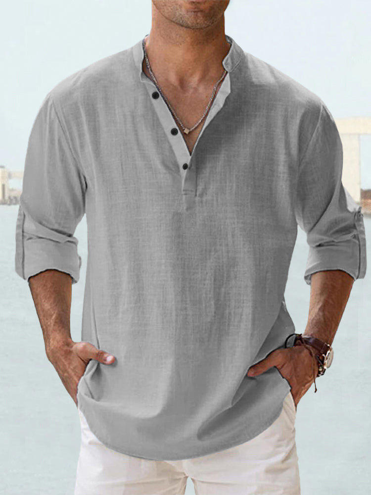 Nueva Blusa Casual de Hombre Camisa de Algodón Lino Tops Sueltos Camiseta de Manga Larga Primavera Otoño Camisas Casuales Guapas para Hombre