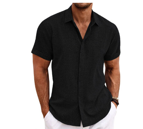 Camiseta de lino de manga corta para hombre, corte holgado