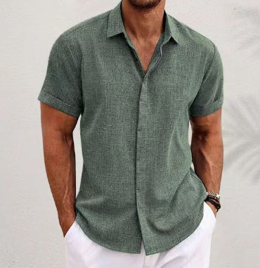 Camiseta de lino de manga corta para hombre, corte holgado