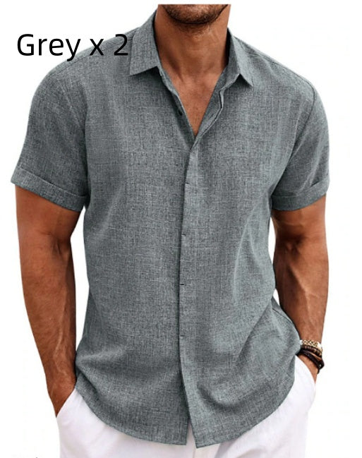 Camiseta de lino de manga corta para hombre, corte holgado