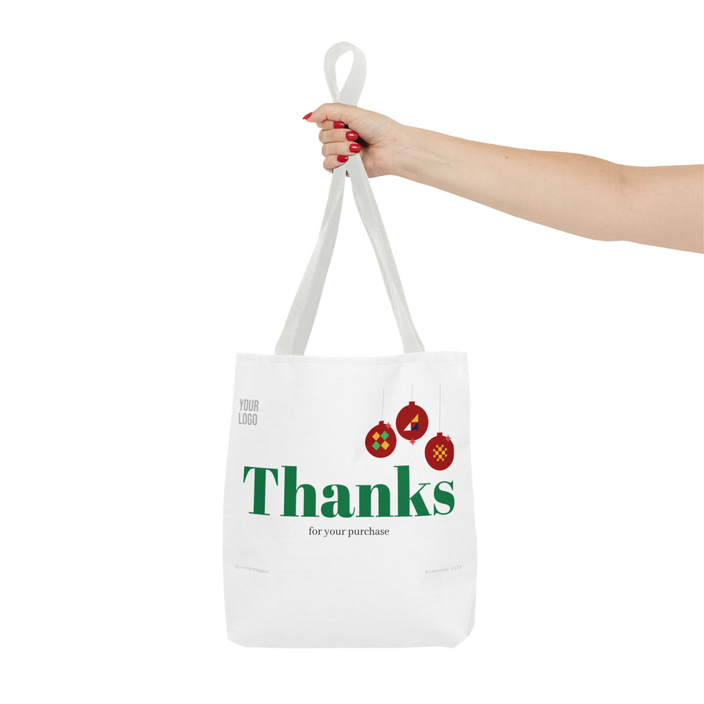 Bolsa de asas navideña de agradecimiento — Bolsa de regalo 'Gracias por su compra' con adornos festivos