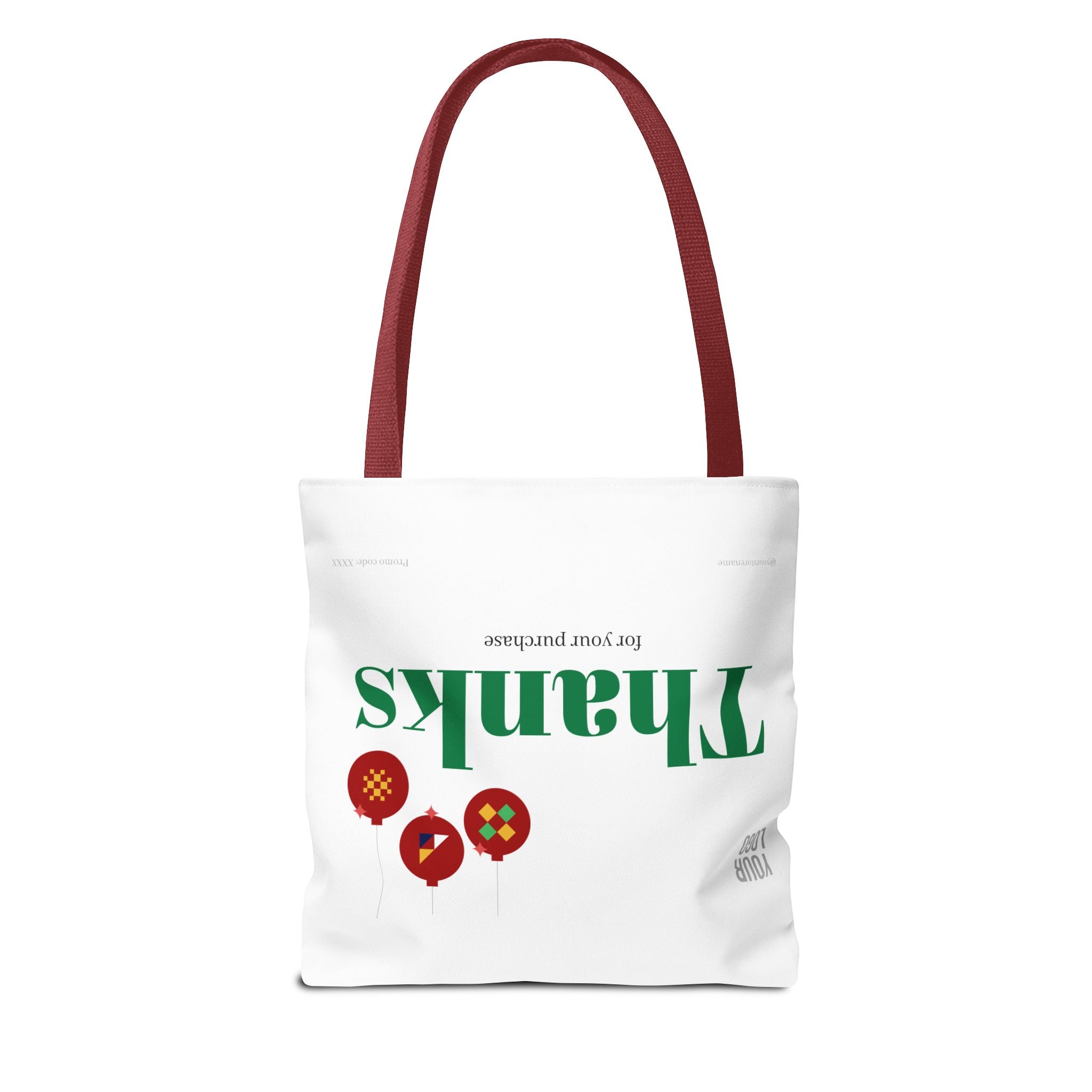 Bolsa de asas navideña de agradecimiento — Bolsa de regalo 'Gracias por su compra' con adornos festivos