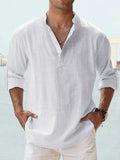 Nueva Blusa Casual de Hombre Camisa de Algodón Lino Tops Sueltos Camiseta de Manga Larga Primavera Otoño Camisas Casuales Guapas para Hombre