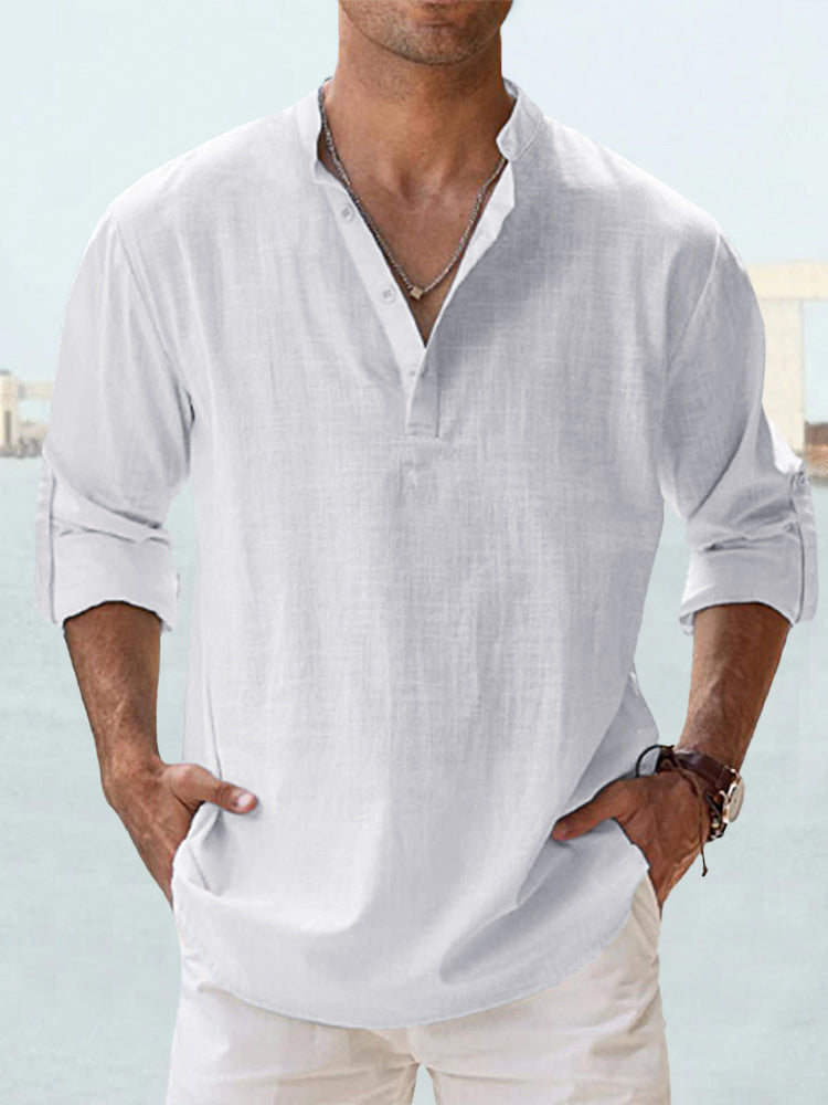 Nueva Blusa Casual de Hombre Camisa de Algodón Lino Tops Sueltos Camiseta de Manga Larga Primavera Otoño Camisas Casuales Guapas para Hombre