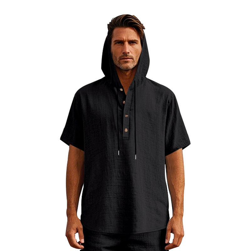 Camiseta de lino de manga corta para hombre, estilo europeo y americano, sencilla
