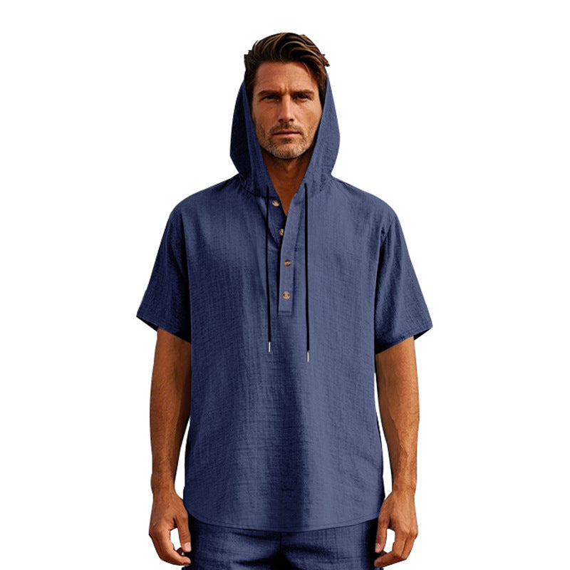 Camiseta de lino de manga corta para hombre, estilo europeo y americano, sencilla