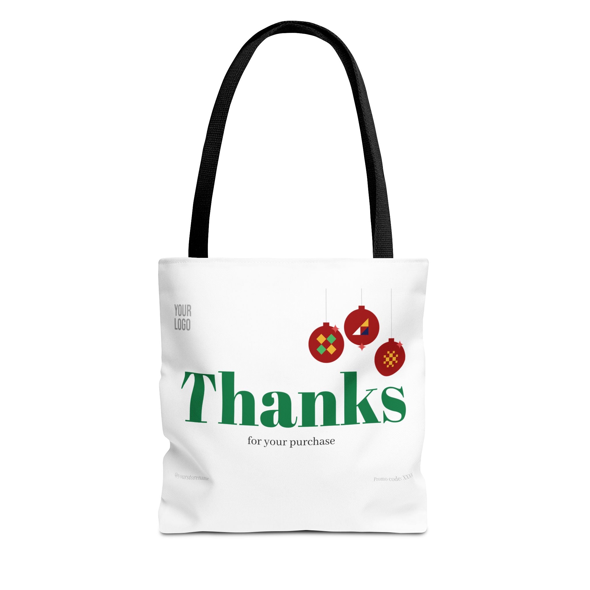 Bolsa de asas navideña de agradecimiento — Bolsa de regalo 'Gracias por su compra' con adornos festivos