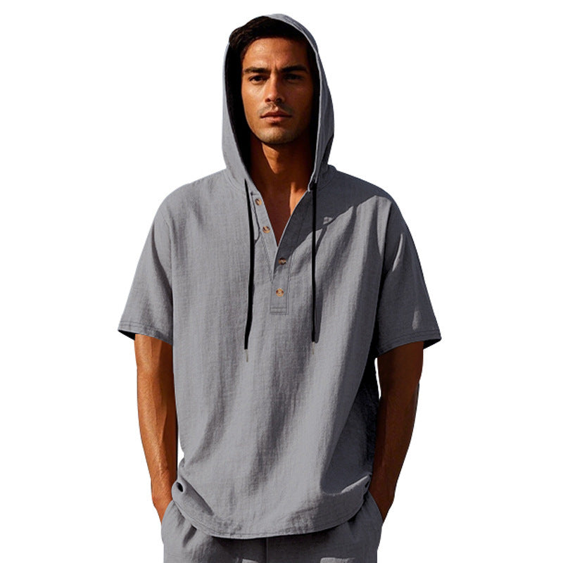 Camiseta de lino de manga corta para hombre, estilo europeo y americano, sencilla