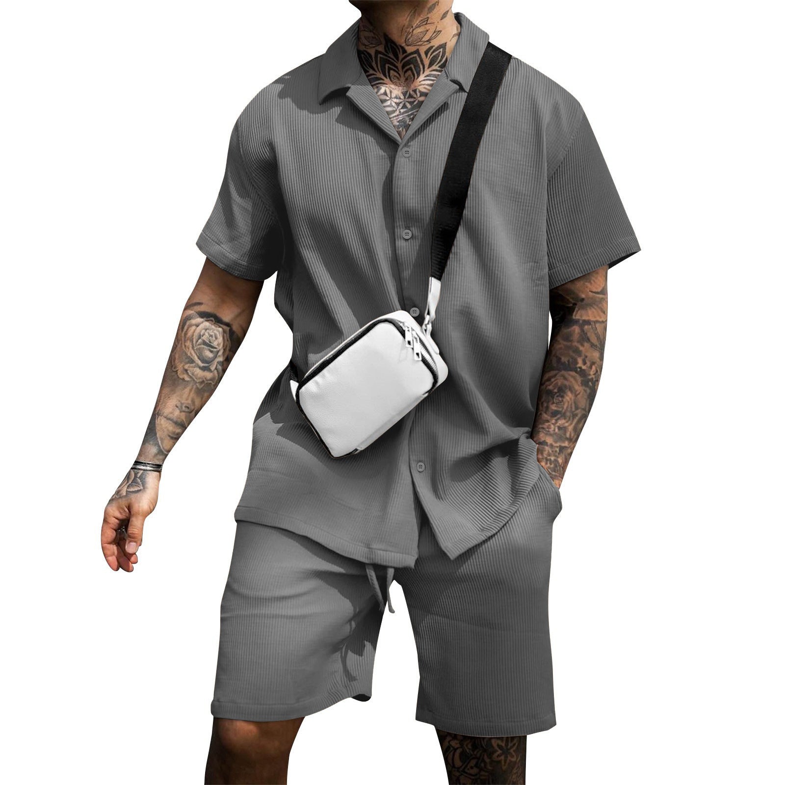 Traje de pantalones cortos y polo de manga corta, casual y cómodo para hombres