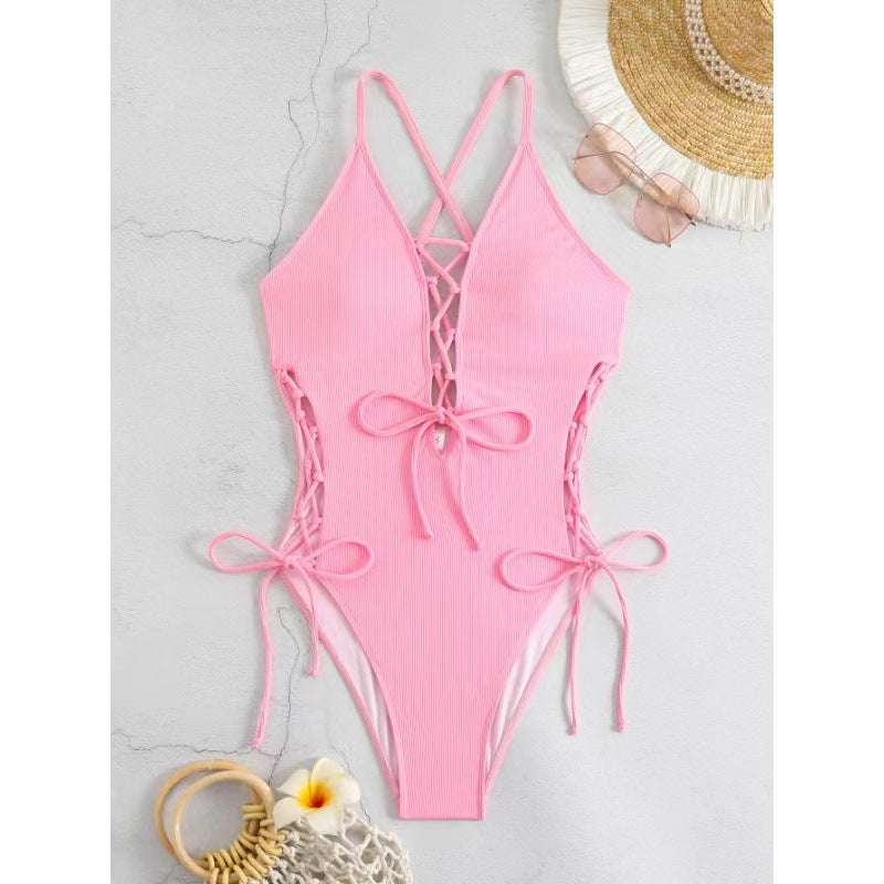 Traje de baño bikini siamés sexy sin espalda europeo y americano