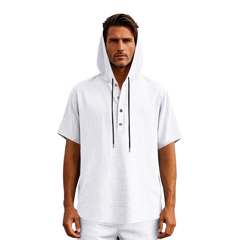 Camiseta de lino de manga corta para hombre, estilo europeo y americano, sencilla