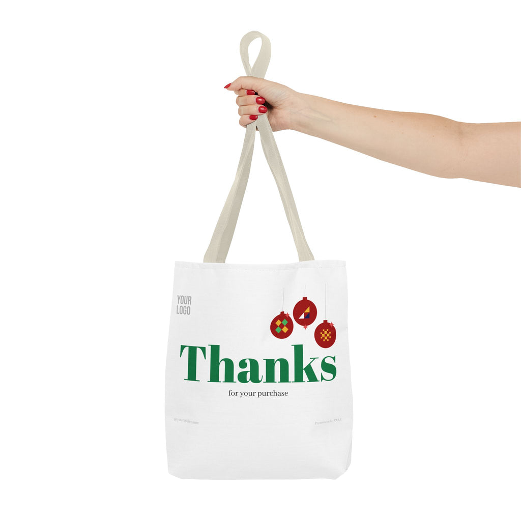 Bolsa de asas navideña de agradecimiento — Bolsa de regalo 'Gracias por su compra' con adornos festivos