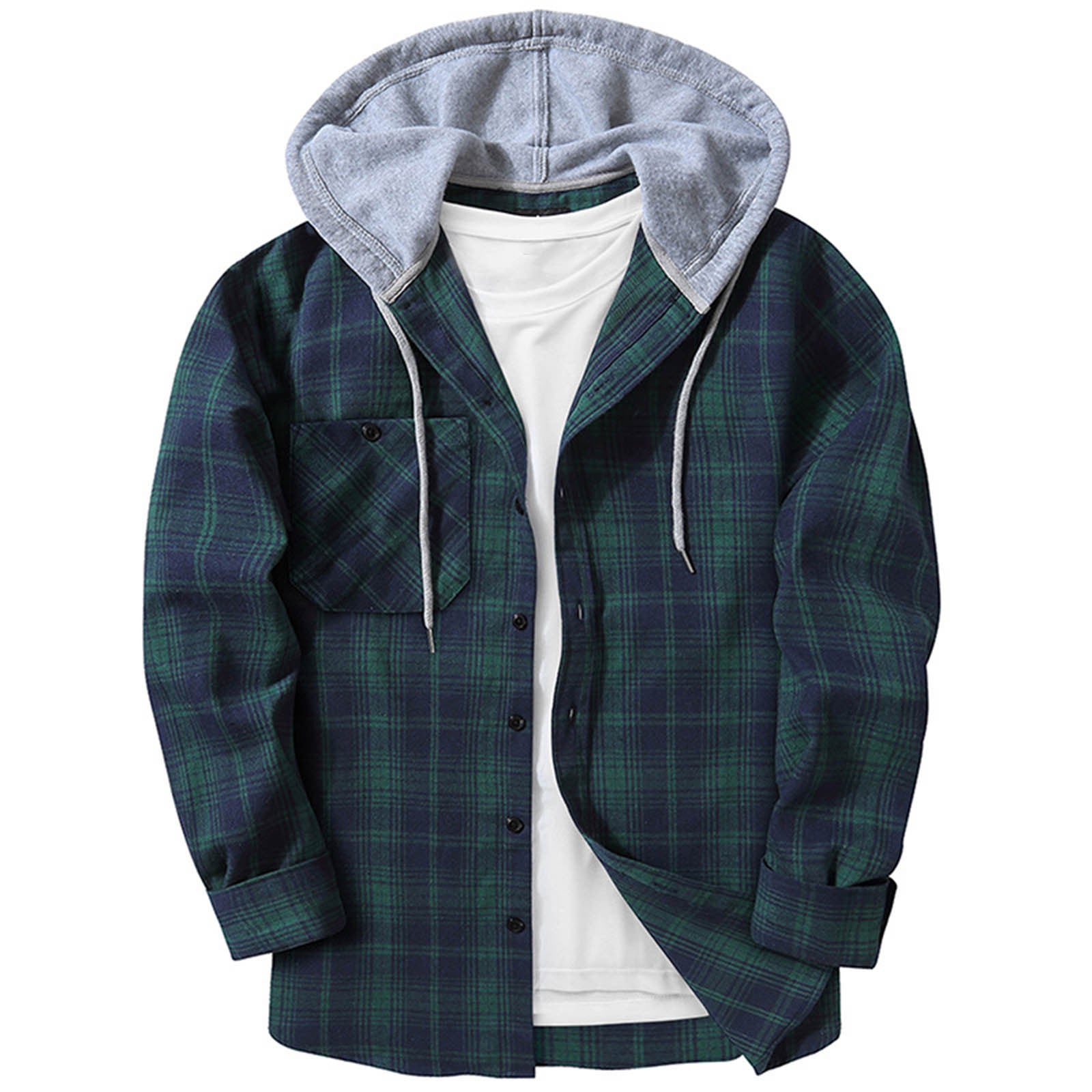 Camisa a cuadros con capucha informal para hombre
