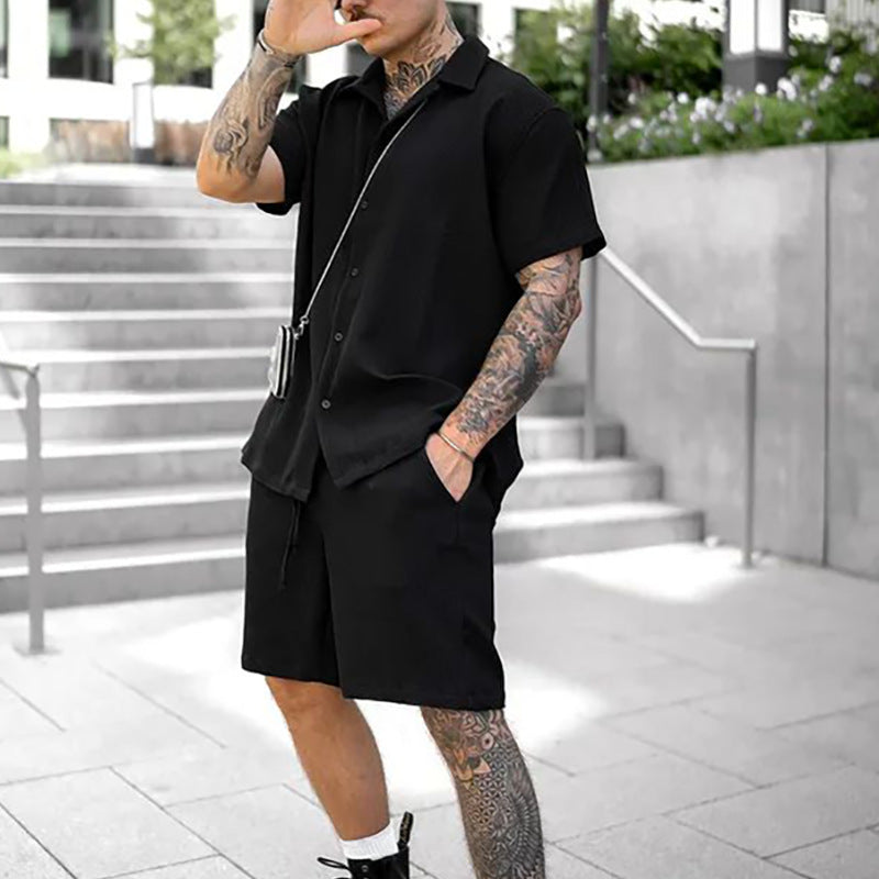 Traje de pantalones cortos y polo de manga corta, casual y cómodo para hombres
