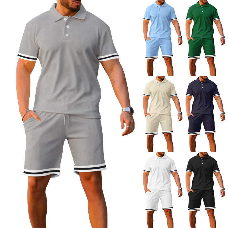 Traje de hombre deportivo e informal de dos piezas con solapa, manga corta y pantalones cortos