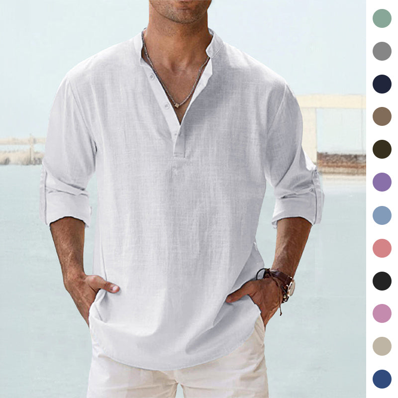 Nueva Blusa Casual de Hombre Camisa de Algodón Lino Tops Sueltos Camiseta de Manga Larga Primavera Otoño Camisas Casuales Guapas para Hombre