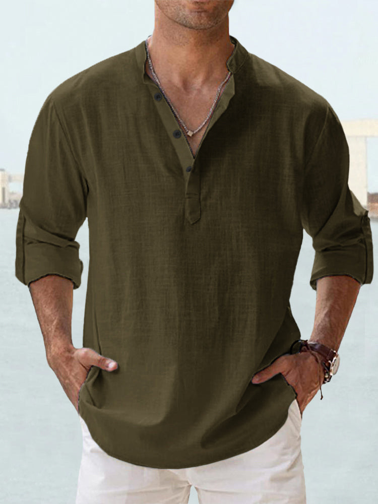 Nueva Blusa Casual de Hombre Camisa de Algodón Lino Tops Sueltos Camiseta de Manga Larga Primavera Otoño Camisas Casuales Guapas para Hombre