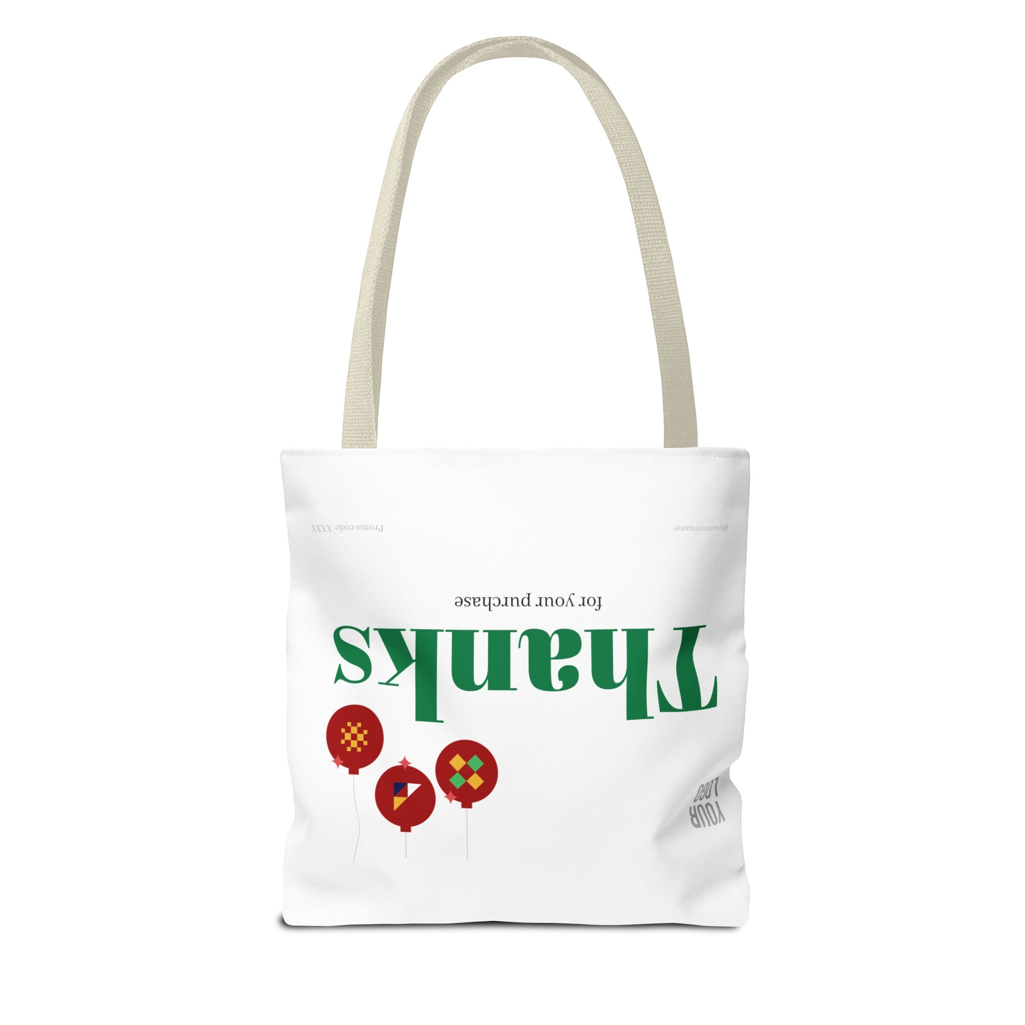 Bolsa de asas navideña de agradecimiento — Bolsa de regalo 'Gracias por su compra' con adornos festivos