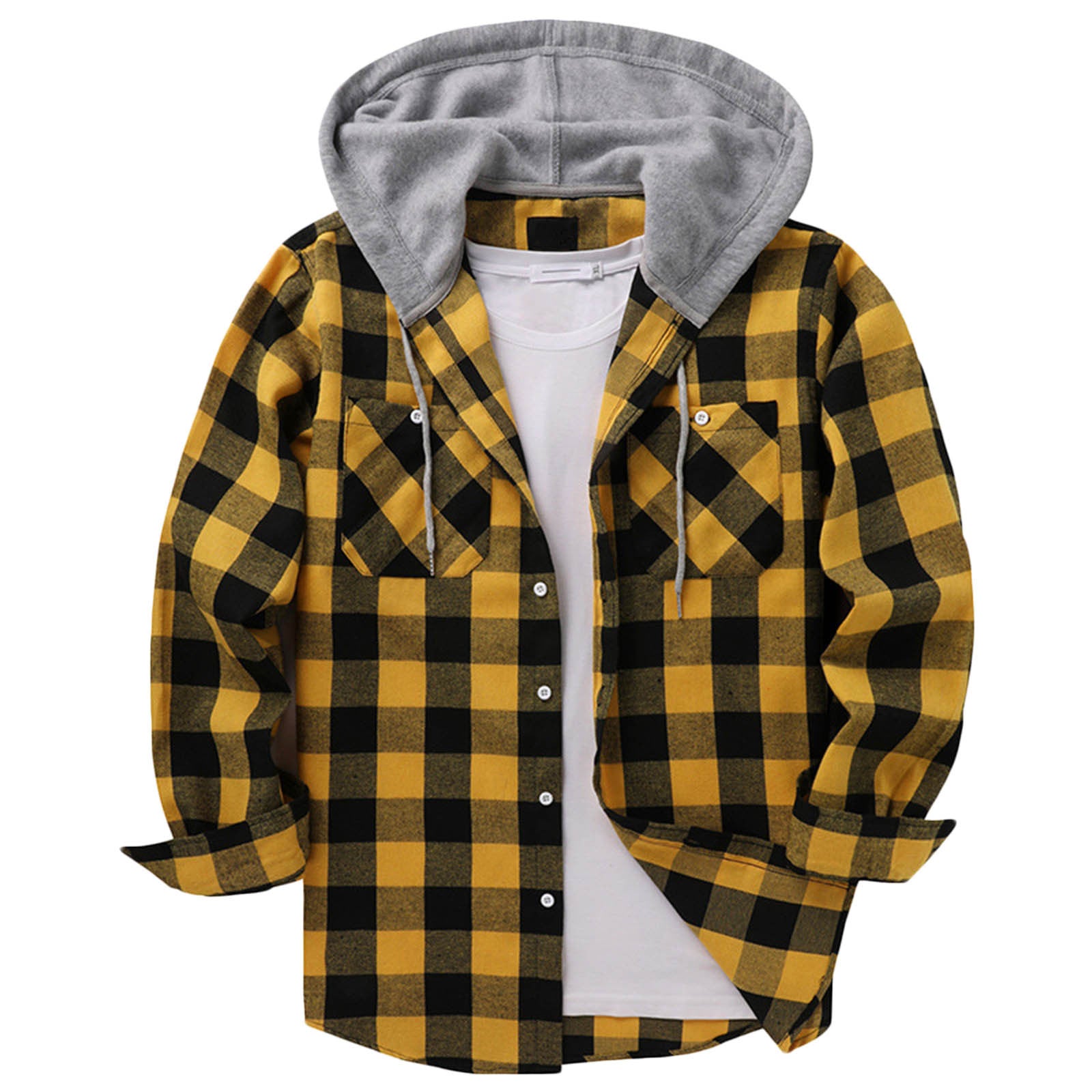 Camisa a cuadros con capucha informal para hombre