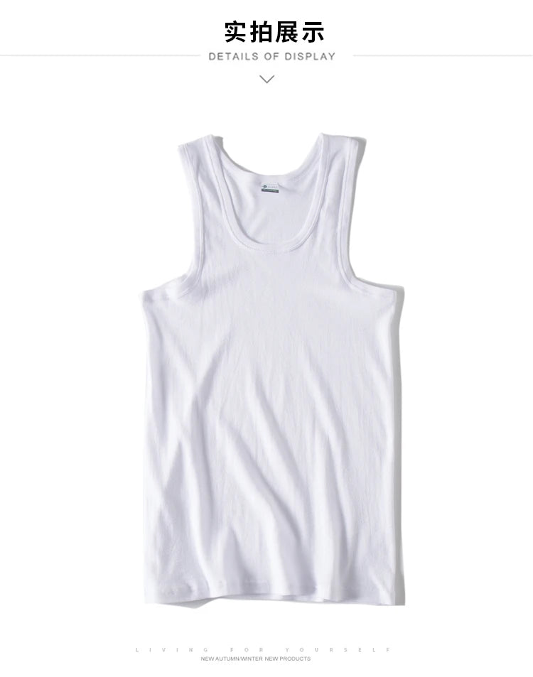 Hot Sale 100% Cotton Mens Sleeveless Tank Top Solid Muscle Vest Undershirts O-neck Gymclothing Tees Whorl Tops