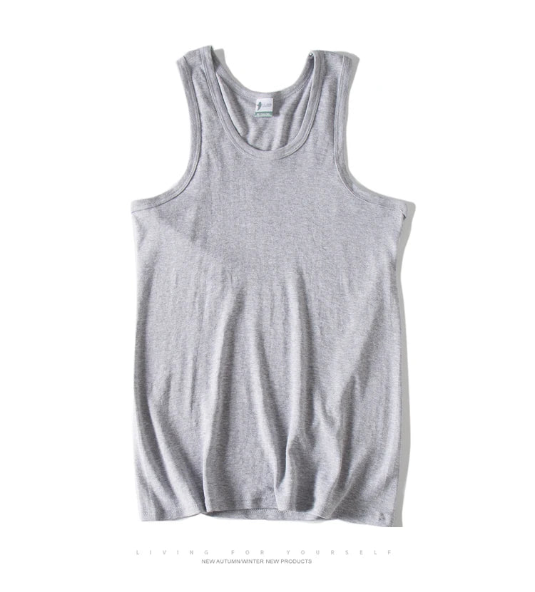 Hot Sale 100% Cotton Mens Sleeveless Tank Top Solid Muscle Vest Undershirts O-neck Gymclothing Tees Whorl Tops