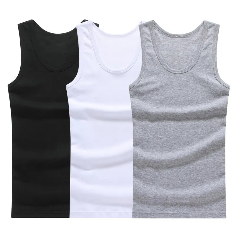 Hot Sale 100% Cotton Mens Sleeveless Tank Top Solid Muscle Vest Undershirts O-neck Gymclothing Tees Whorl Tops