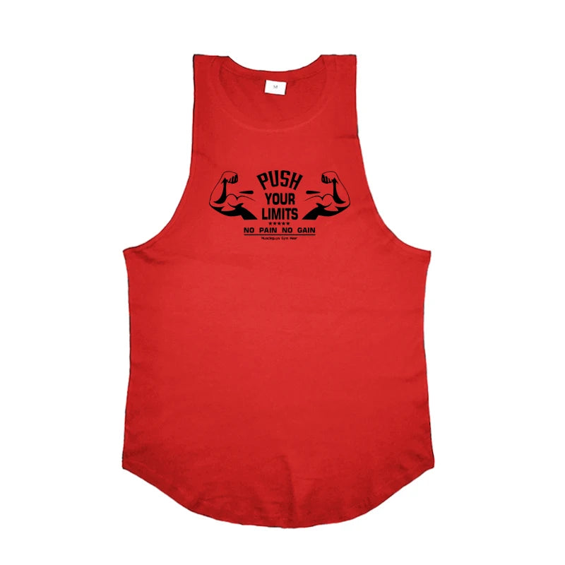 PUSH YOUR LIMITS NO PAIN NO GAIN Gym Vest Mens Bodybuilding Tank Tops Summer Cotton Fitness Sleeveless Shirt Workout Clothing