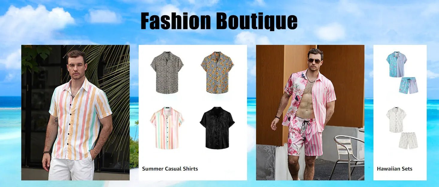 2024 Summer Men's Temperament Shirt Set Men's Hawaii Vacation Short Sleeve Top Drawstring Shorts 2 Pcs Boutique Party Dresses