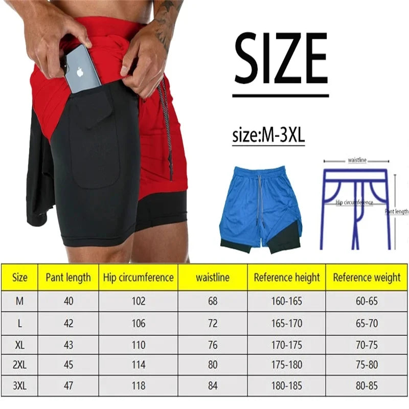 Summer 2026 Men's Gym Fitness Workout Shorts Quick-drying Two-in-one Sports Compression Double-layer Shorts Casual Daily M-3XL