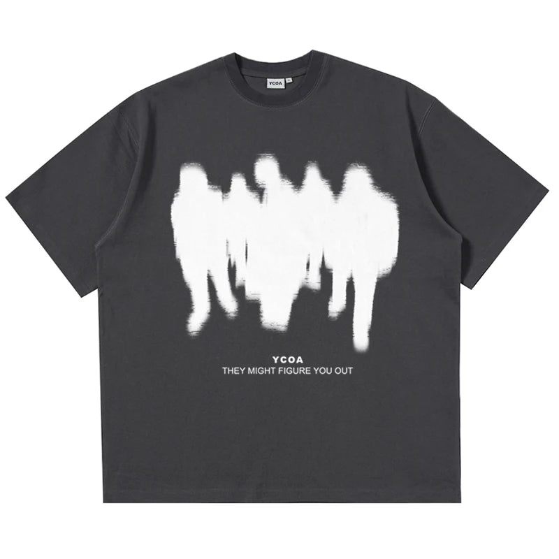 Men's T-Shirts Oversized Shadow Cotton Harajuku Goth Y2k Streetwear Tops Short Sleeve Korean Fashion Hip Hop Aesthetic Clothing