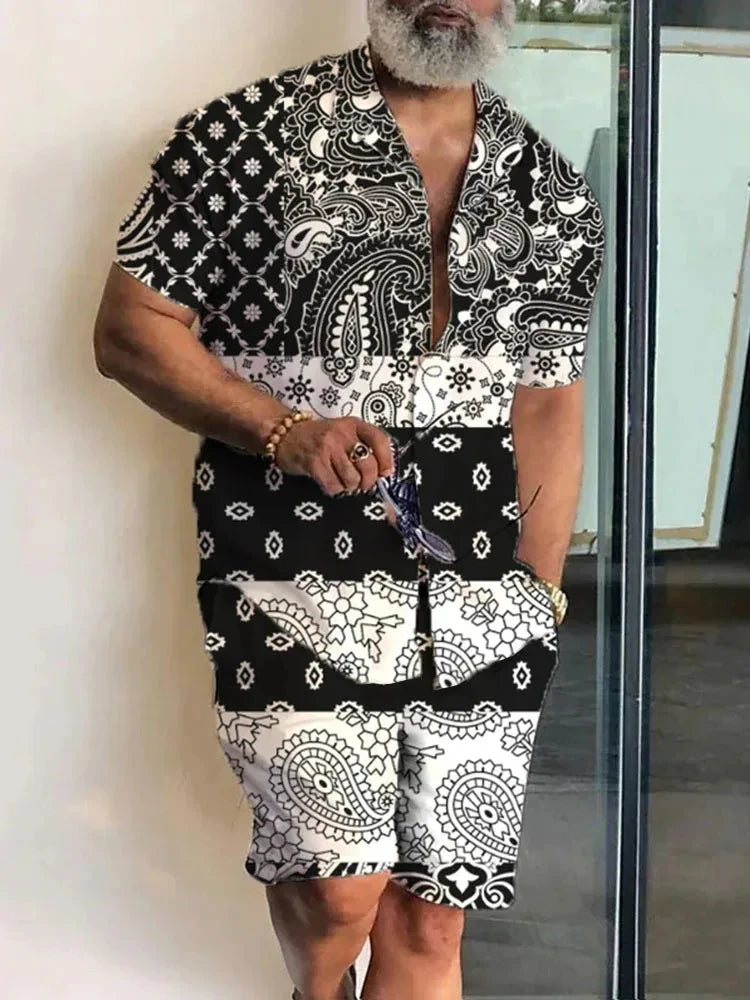 2024 Summer Men's Temperament Shirt Set Men's Hawaii Vacation Short Sleeve Top Drawstring Shorts 2 Pcs Boutique Party Dresses