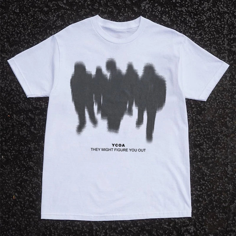 Men's T-Shirts Oversized Shadow Cotton Harajuku Goth Y2k Streetwear Tops Short Sleeve Korean Fashion Hip Hop Aesthetic Clothing