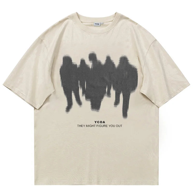 Men's T-Shirts Oversized Shadow Cotton Harajuku Goth Y2k Streetwear Tops Short Sleeve Korean Fashion Hip Hop Aesthetic Clothing