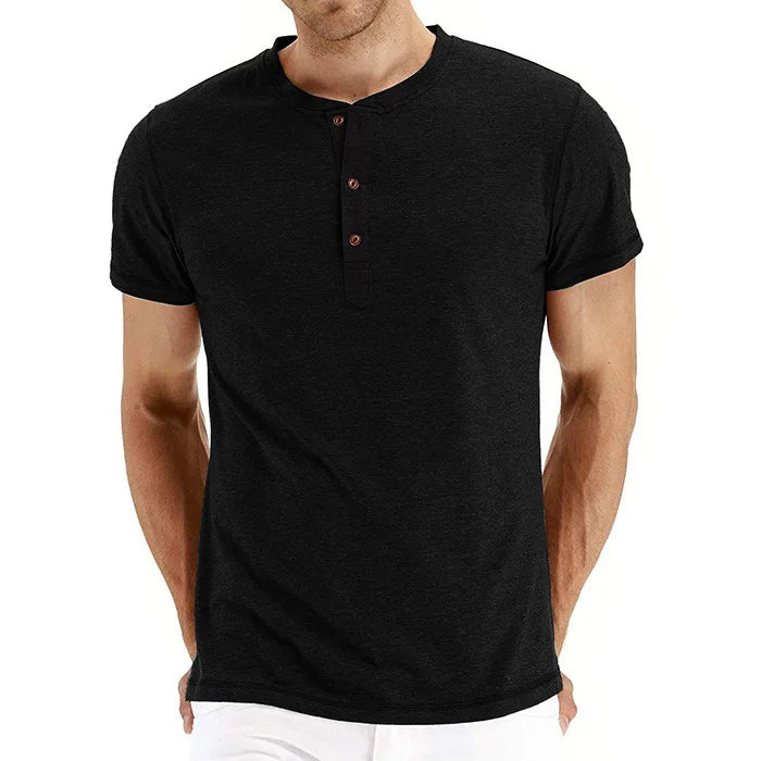Brand Quality Cotton Men T-shirt Henry Neck Fashion Design Slim Fit Solid T-shirts Male Tops Tees Short Sleeve T Shirt For Men