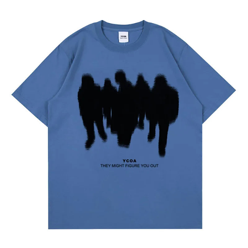 Men's T-Shirts Oversized Shadow Cotton Harajuku Goth Y2k Streetwear Tops Short Sleeve Korean Fashion Hip Hop Aesthetic Clothing