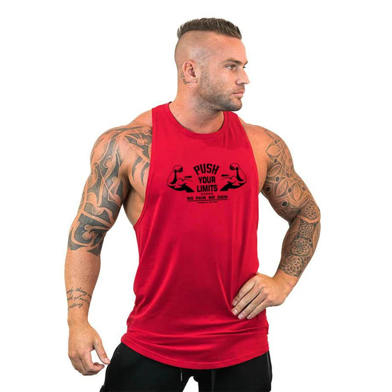 PUSH YOUR LIMITS NO PAIN NO GAIN Gym Vest Mens Bodybuilding Tank Tops Summer Cotton Fitness Sleeveless Shirt Workout Clothing