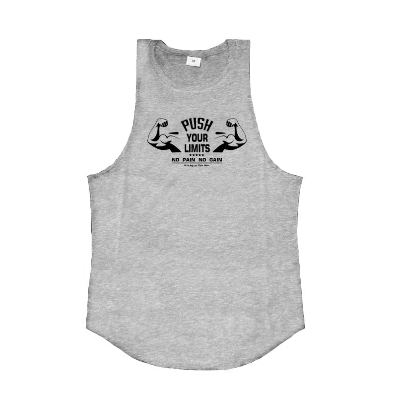 PUSH YOUR LIMITS NO PAIN NO GAIN Gym Vest Mens Bodybuilding Tank Tops Summer Cotton Fitness Sleeveless Shirt Workout Clothing