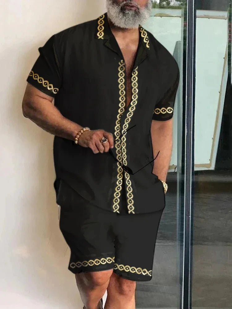 2024 Summer Men's Temperament Shirt Set Men's Hawaii Vacation Short Sleeve Top Drawstring Shorts 2 Pcs Boutique Party Dresses