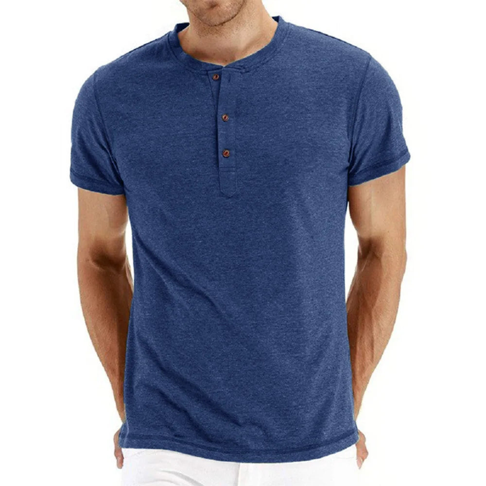 Brand Quality Cotton Men T-shirt Henry Neck Fashion Design Slim Fit Solid T-shirts Male Tops Tees Short Sleeve T Shirt For Men