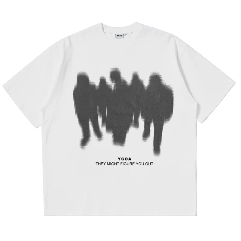 Men's T-Shirts Oversized Shadow Cotton Harajuku Goth Y2k Streetwear Tops Short Sleeve Korean Fashion Hip Hop Aesthetic Clothing