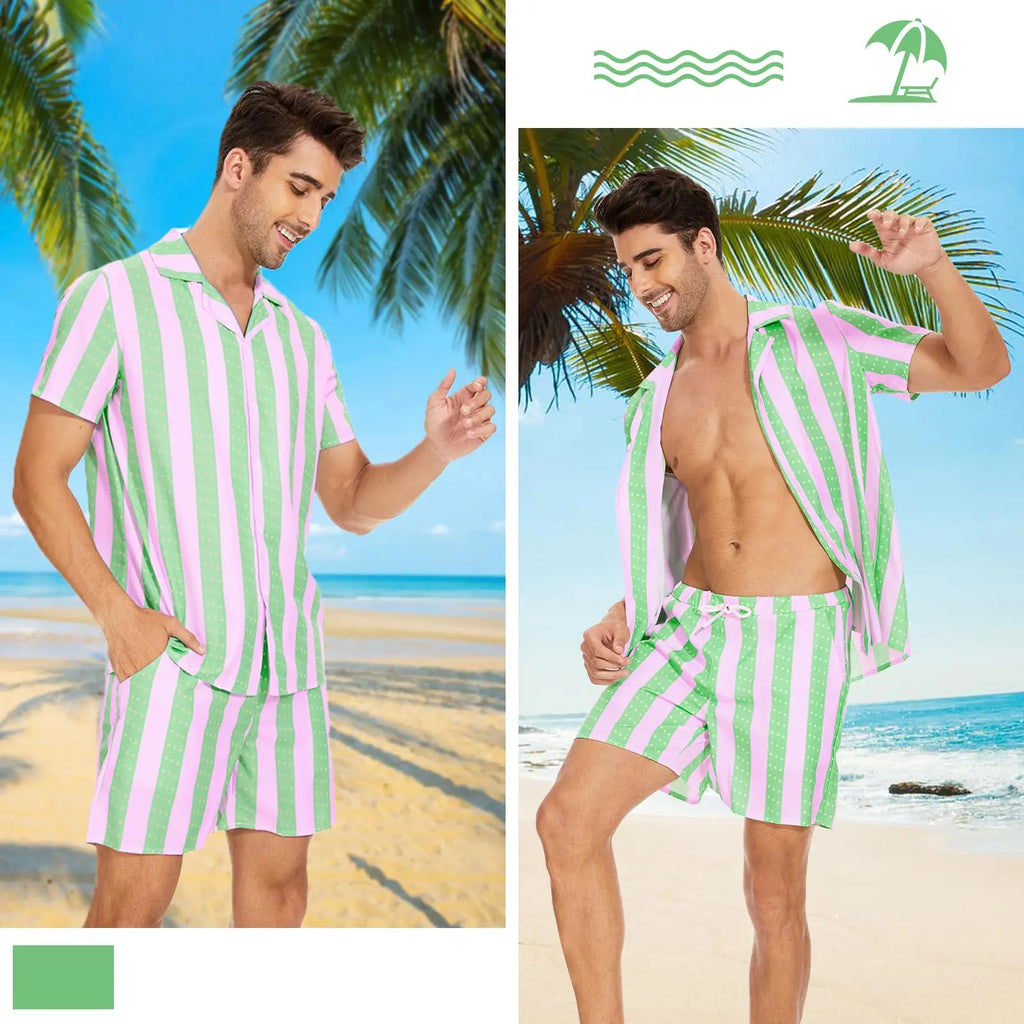 2024 Summer Men's Temperament Shirt Set Men's Hawaii Vacation Short Sleeve Top Drawstring Shorts 2 Pcs Boutique Party Dresses