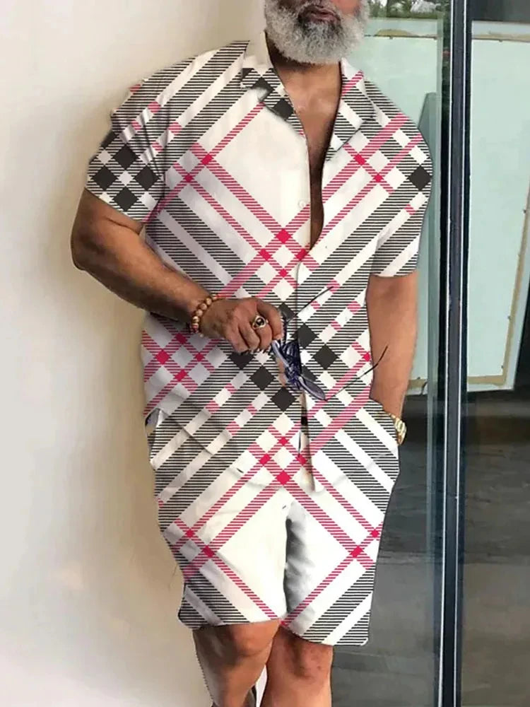 2024 Summer Men's Temperament Shirt Set Men's Hawaii Vacation Short Sleeve Top Drawstring Shorts 2 Pcs Boutique Party Dresses