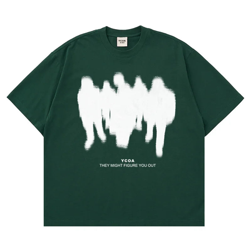 Men's T-Shirts Oversized Shadow Cotton Harajuku Goth Y2k Streetwear Tops Short Sleeve Korean Fashion Hip Hop Aesthetic Clothing