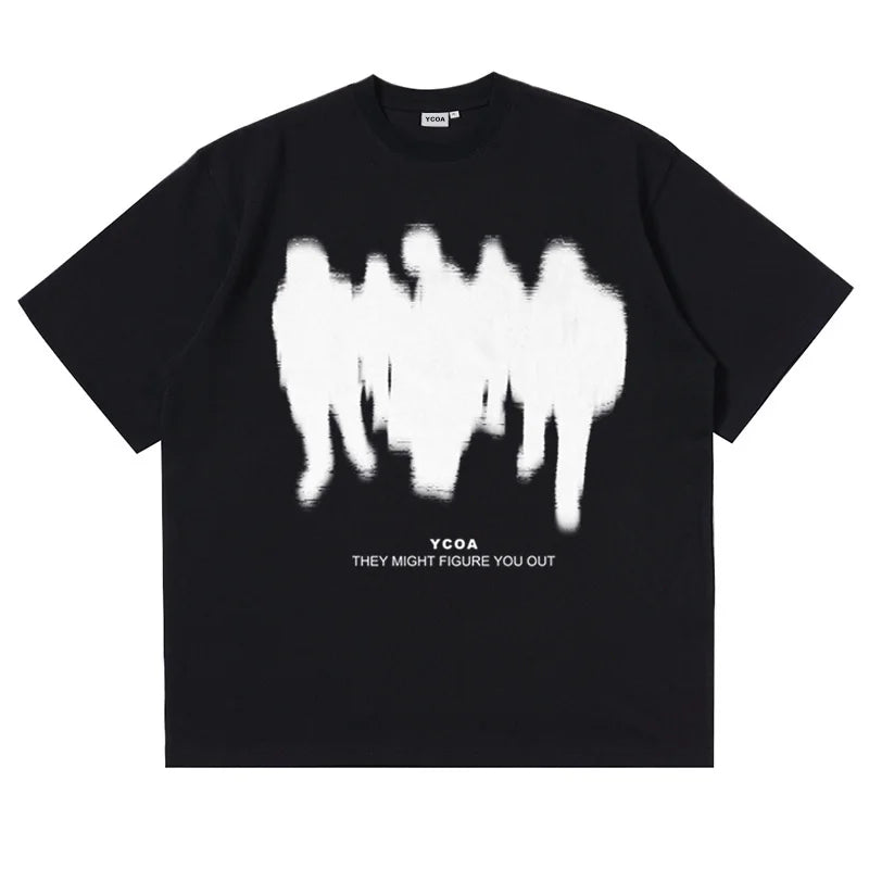 Men's T-Shirts Oversized Shadow Cotton Harajuku Goth Y2k Streetwear Tops Short Sleeve Korean Fashion Hip Hop Aesthetic Clothing