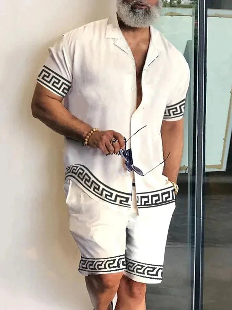 2024 Summer Men's Temperament Shirt Set Men's Hawaii Vacation Short Sleeve Top Drawstring Shorts 2 Pcs Boutique Party Dresses